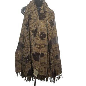 NWT Women's Wool Brown Paisley Shawl (Stole)